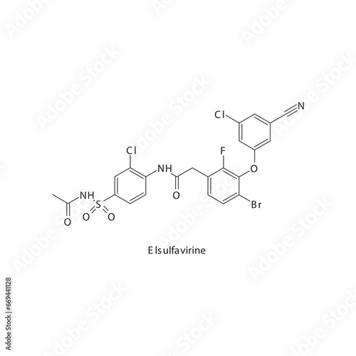 Elsulfavirine  flat skeletal molecular structure Reverse-transcriptase inhibitor drug used in HIV treatment. Vector illustration scientific diagram.