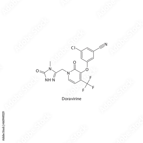 Doravirine flat skeletal molecular structure Reverse-transcriptase inhibitor drug used in HIV treatment. Vector illustration scientific diagram.