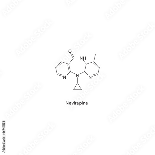Nevirapine  flat skeletal molecular structure Reverse-transcriptase inhibitor drug used in HIV treatment. Vector illustration scientific diagram.