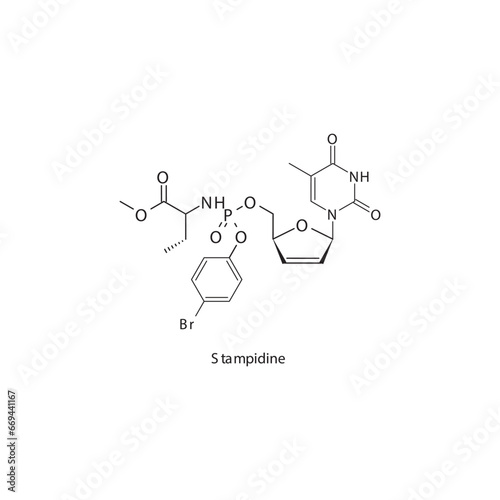 Stampidine  flat skeletal molecular structure Reverse-transcriptase inhibitor drug used in HIV treatment. Vector illustration scientific diagram.