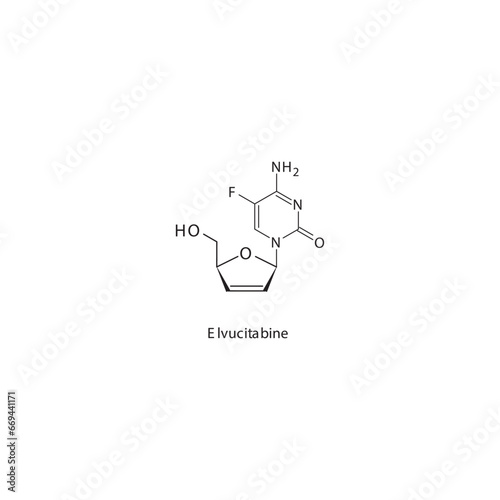 Elvucitabine  flat skeletal molecular structure Reverse-transcriptase inhibitor drug used in HIV treatment. Vector illustration scientific diagram.