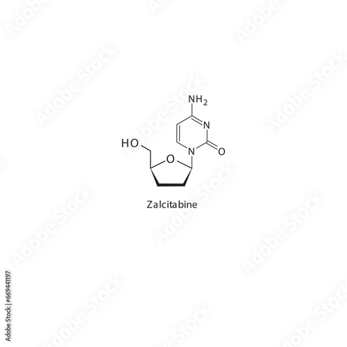Zalcitabine  flat skeletal molecular structure Reverse-transcriptase inhibitor drug used in HIV treatment. Vector illustration scientific diagram.