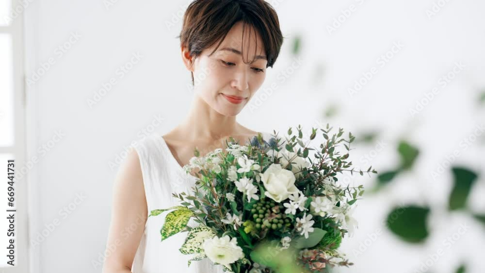 花束を持った女性 美容イメージ 花束を持った女性 美容イメージ