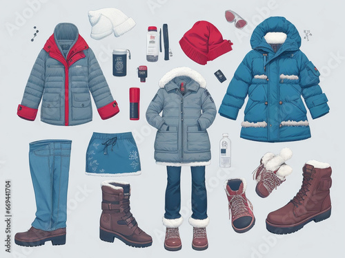 Christmas vector hand drawn winter clothes and essentials © Mia
