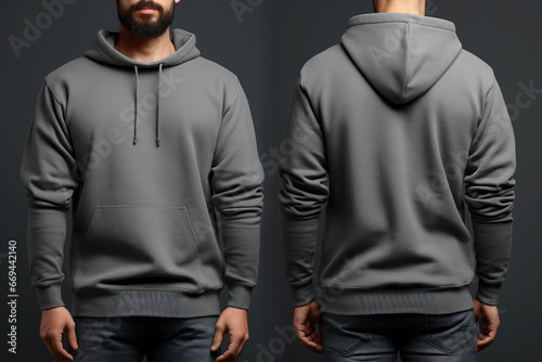 blank grey male long sleeve hoodie for design mock up
