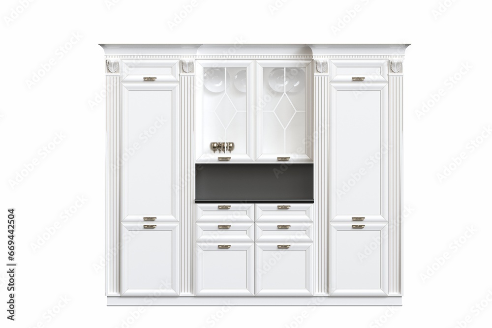 modern kitchen isolated on white background, home furniture, 3D illustration, cg render modern kitchen isolated on white background, home furniture, 3D illustration, cg render