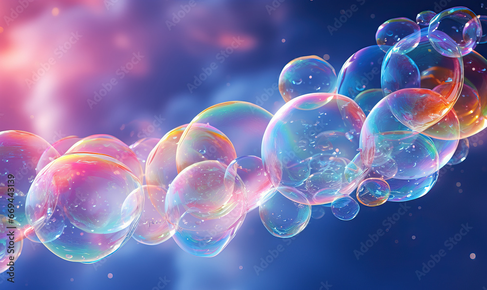 Obraz premium Abstract background with small and large soap bubbles.
