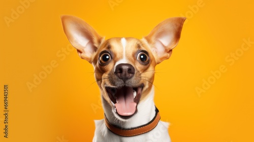Funny dog with tongue out on orange background. Studio shot. Generative AI © Alexander