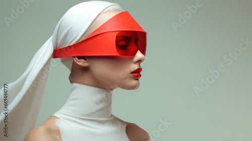 Beautiful girl with red sunglasses on her face. 3d rendering Generative AI