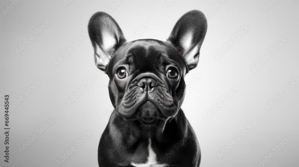 Portrait of a purebred french bulldog on a gray background Generative AI