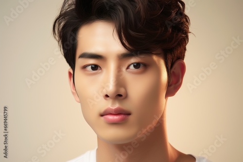 Portrait of handsome young asian man with clean skin, studio shot