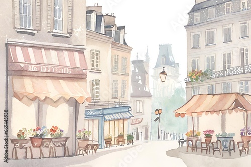 Vintage watercolour Streets of Paris watercolour, Street of Paris, Cafe de Paris, Illustration