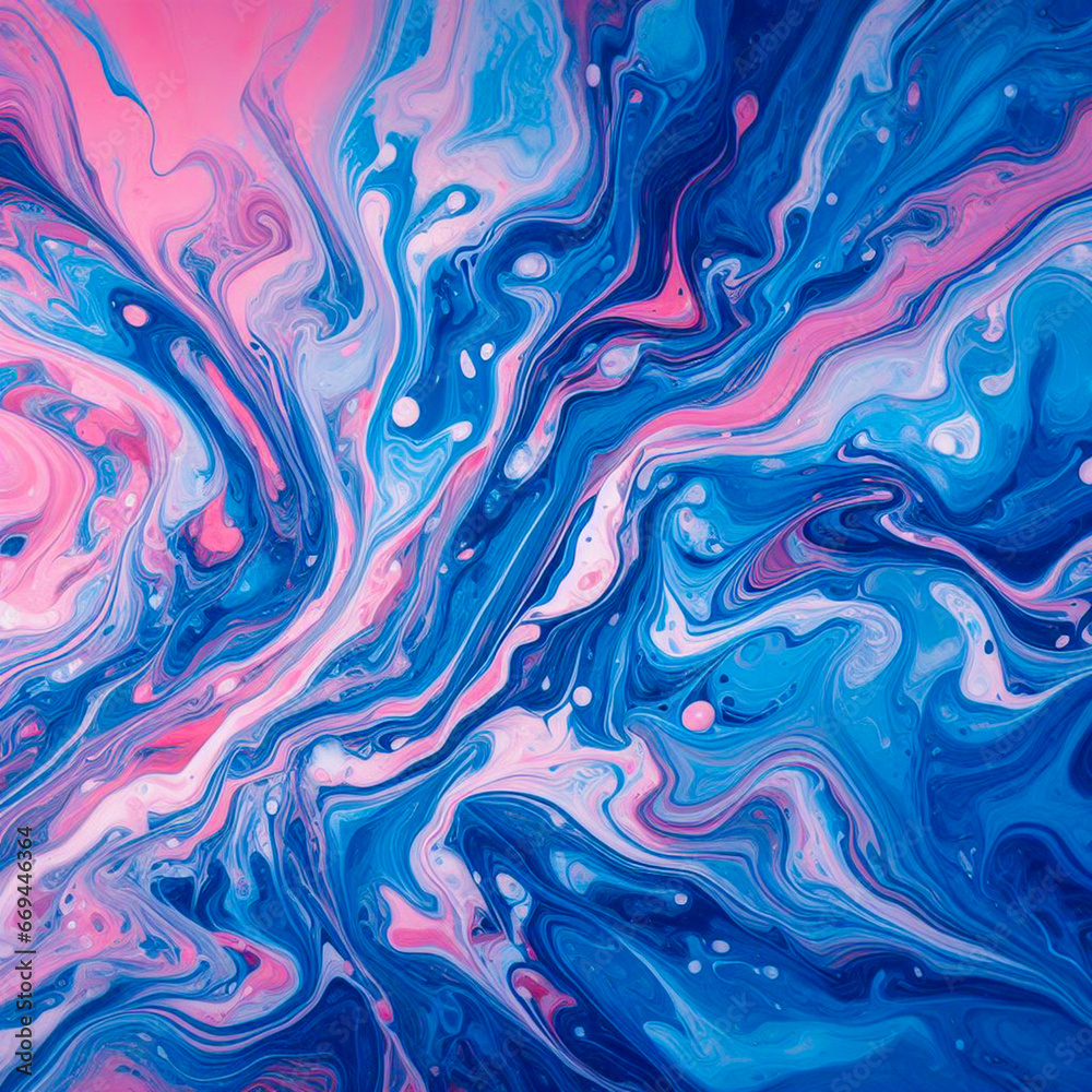 Fototapeta premium Marbled blue and pink abstract background. Liquid marble gradient mixing ink pattern watercolor acid wash texture colorful