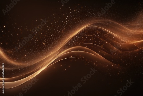 digital dark brown particles wave and light abstract background with shining dots stars