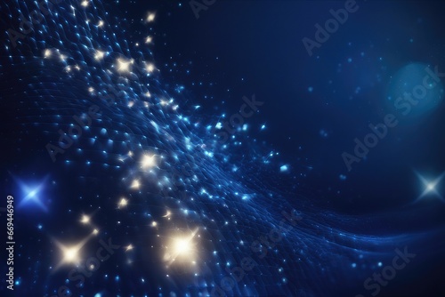 digital dark blue particles wave and light abstract background with shining dots stars