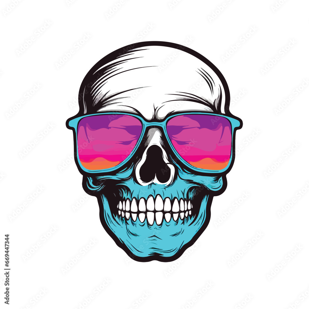 Neon hipster skull with sunglass Neon hipster skull with sunglass