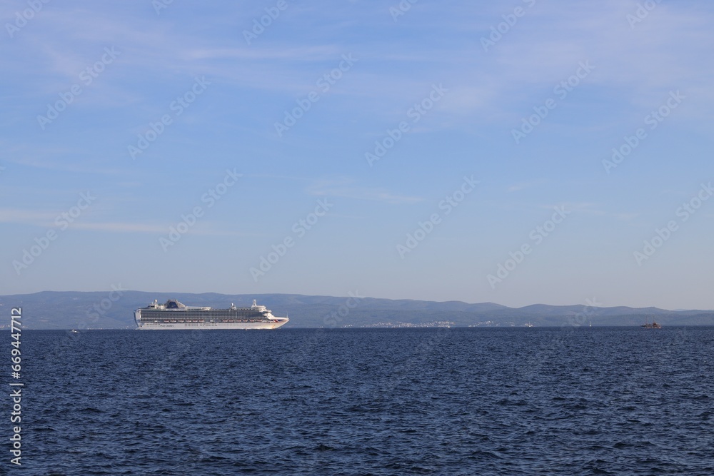 Picturesque view of calm sea with ferry