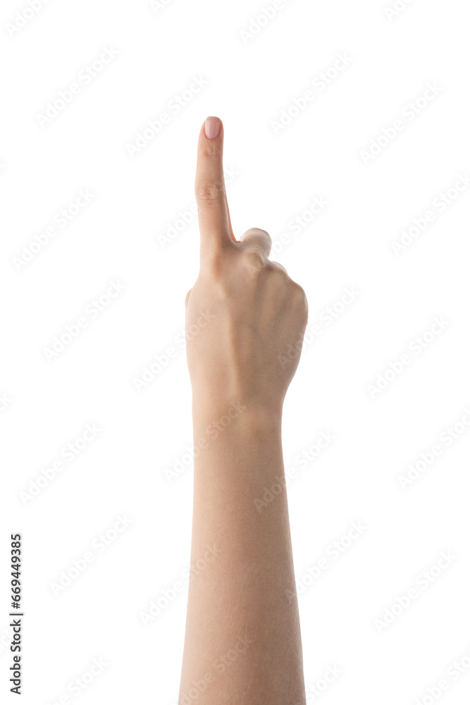 Young female hand counting one isolated on white Young female hand counting one isolated on white