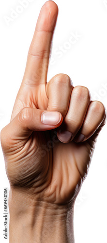 Number one hand gesture isolated on a transparent background