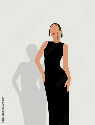 Illustration of lady girl on light grey background.