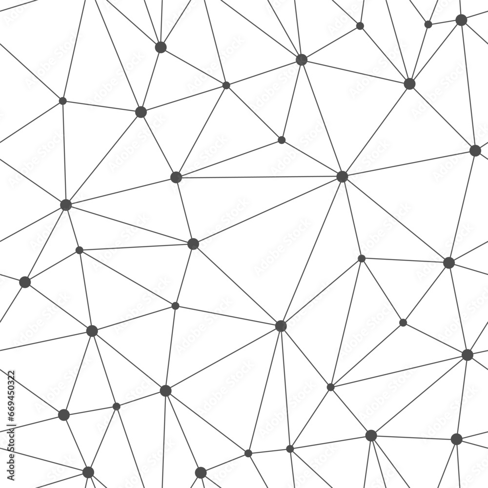 seamless vector linear pattern forms triangles with circles at the vertices. Vector illustrations for textures, textiles, simple backgrounds, covers and banners