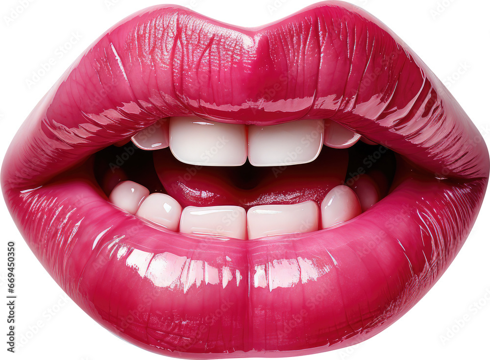 Obraz premium Close-up of sexy, beautiful red female lips isolated on a transparent background