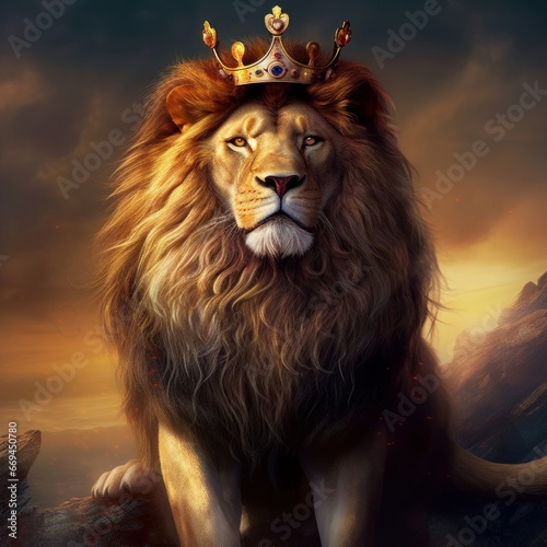 lion is the king of beasts  with a golden crown on his head  Generative AI