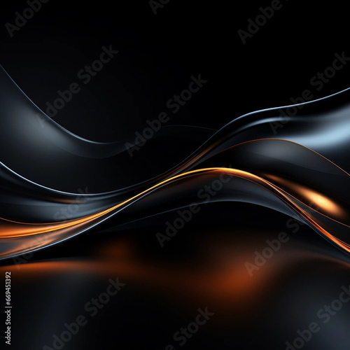 Flowing Black and Gold Graphic Art Upon a Reflective Surface Backdrop