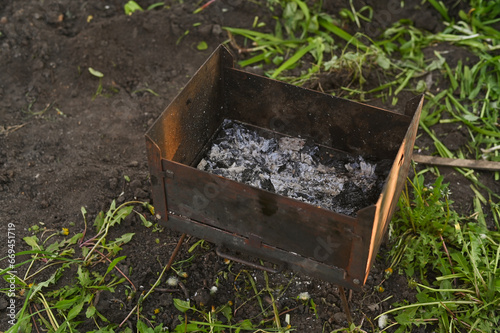 barbecue with ashes after cooking kebabs