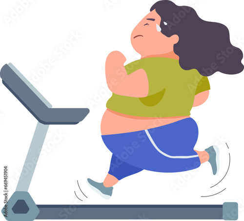 vector hand drawn about fat woman intends to run to lose weight.