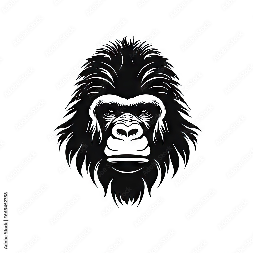 Monkey Face Icon, Baboon Portrait, Minimal Gorilla Head Symbol, Chimpanzee Mascot Silhouette