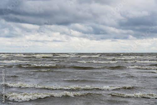 Waves on Lake Peipus in autumn. photo