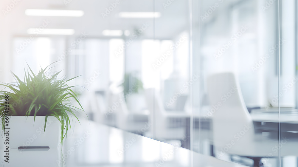 White clear blurred empty office background. Light office for conversations or business meetings - obrazy, fototapety, plakaty 