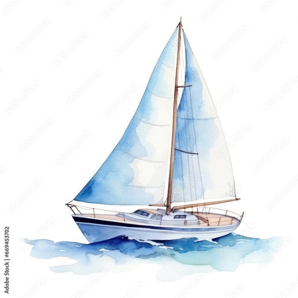 Fototapeta premium Sailing boat on white background watercolor
