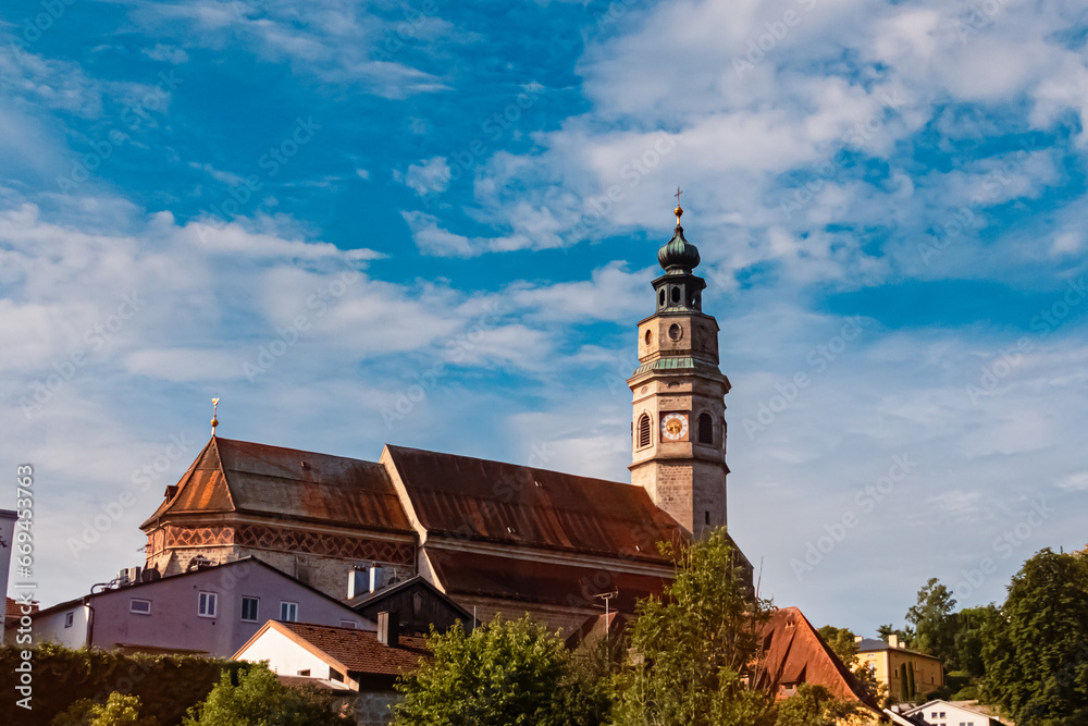 Church on a sunny summer day at Tittmoning, Traunstein, Bavaria, Germany