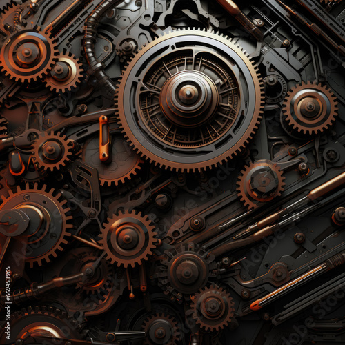 Futuristic Mechanical Background With Gears And Mechanisms Created Using Artificial Intelligence