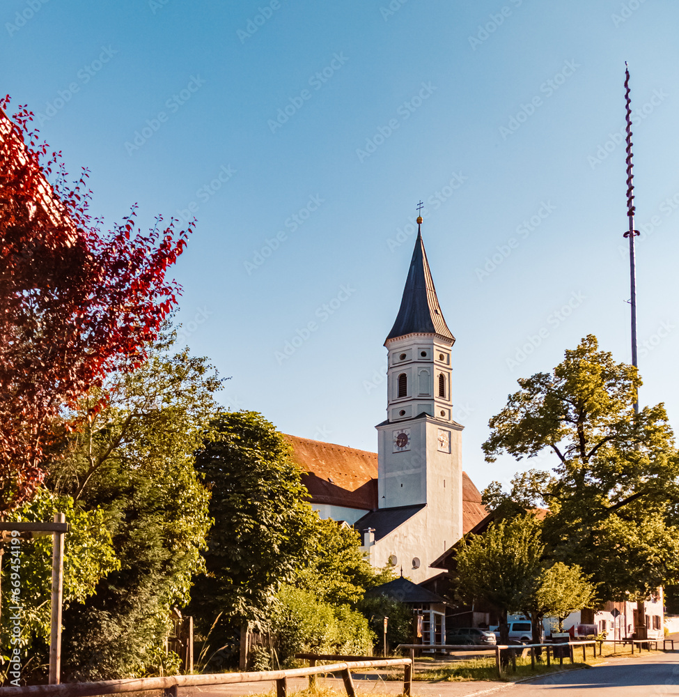Church on a sunny summer day at Habach, Weilheim-Schongau, Bavaria, Germany Church on a sunny summer day at Habach, Weilheim-Schongau, Bavaria, Germany