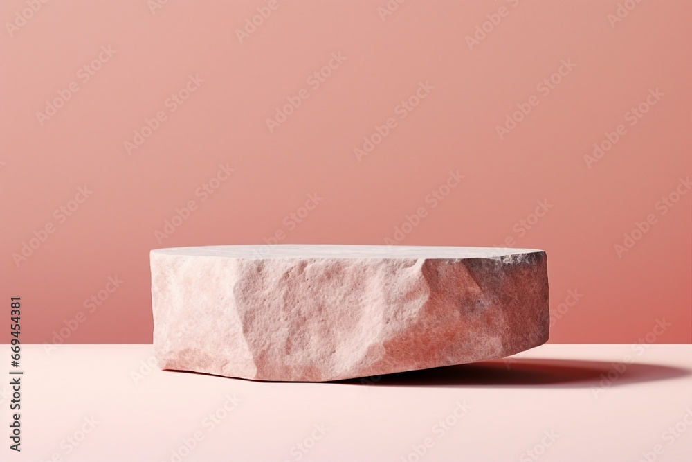Obraz premium Stone podium product on pastel pink background. 3d rendering. generative ai.
