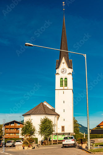 Church on a sunny summer day at Lingenau, Bregenz, Vorarlberg, Austria