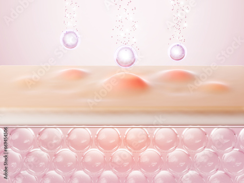 Cosmetic serum Oil drop on acne skin layer, Skin treatments , cosmetology and skincare problems. 3d rendering. photo