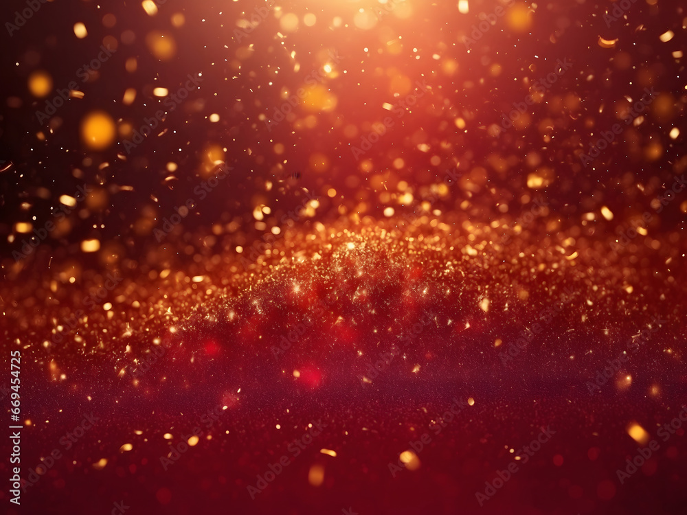 red background stars and nebula, with particle gold