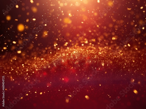 red background stars and nebula, with particle gold