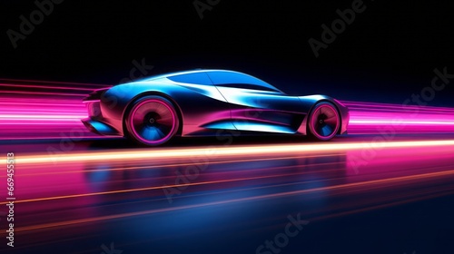 futuristic supercar rush: a sleek vehicle making its mark on an illuminated highway with vivid motion blur