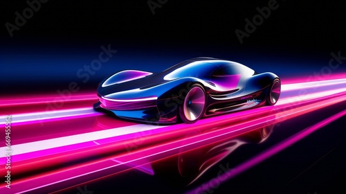 futuristic supercar rush: a sleek vehicle making its mark on an illuminated highway with vivid motion blur