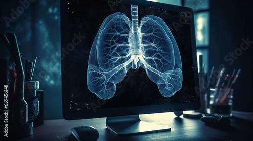 Human lungs on doctor's computer. Diagnose treatment virtual human lungs on modern interface screen. Healthcare medicine medical innovation technology. Online patient consultation. Health care digital photo