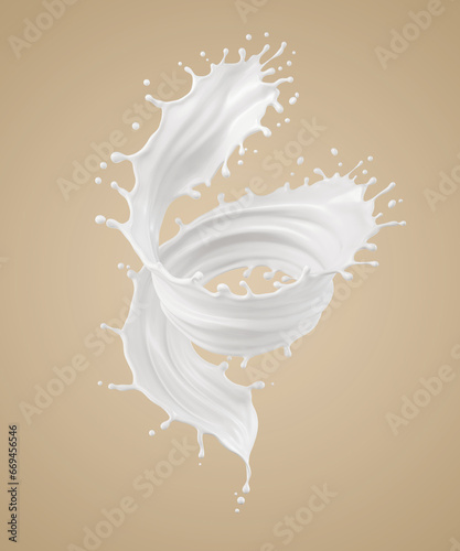 milk or white liquid splash isolated on brown background, 3d rendering.