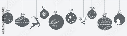 Christmas bauble decoration with snowflakes stars and gift vector illustration, ice blue elements photo