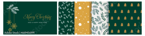 Set of Christmas greeting card or banner, Happy Winter Holiday