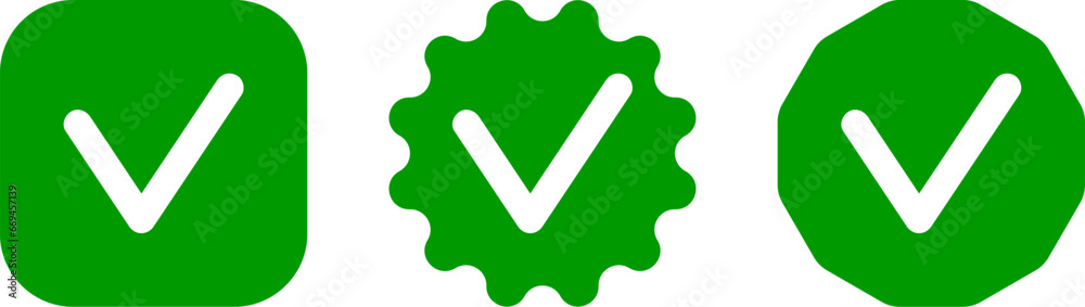 Flat round check mark green icon, button. Tick symbol isolated on white ...