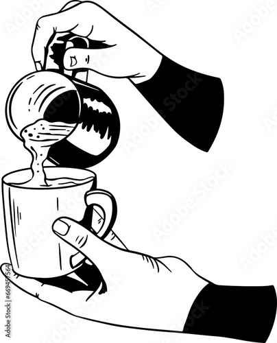 Outline illustration of arms pouring milk into cup	